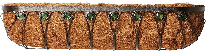 Arcadia Garden Products Hanging Window Basket Metal Trough Flower Planter with Coco Liner for Outdoor Windowsill, Railing, Patio, Garden, Balcony, Fence, 36-inch