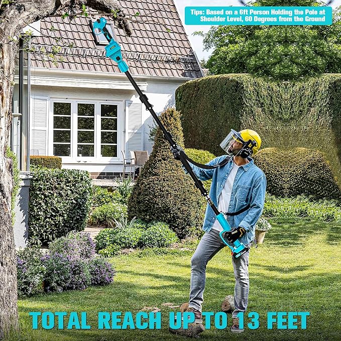 MtiolHig 2 in 1 Brushless Pole Electric Pruning Shears with 2 x Rechargeable Batteries, 13 Ft Total Reach Electric Cordless Pole Pruner, 0.8-2 Inch Pole Scissors for Garden Tools