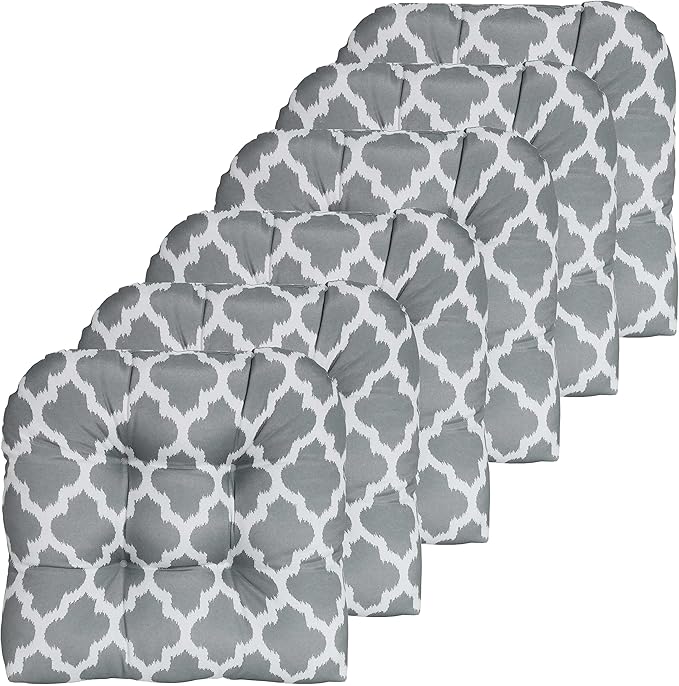 Outdoor Cushions Patio Furniture Chair Pads Premium Comfortable Thick Fiber Fill Tufted 19" x 19" Seat Cover, 6 Pack, Tessa Gray