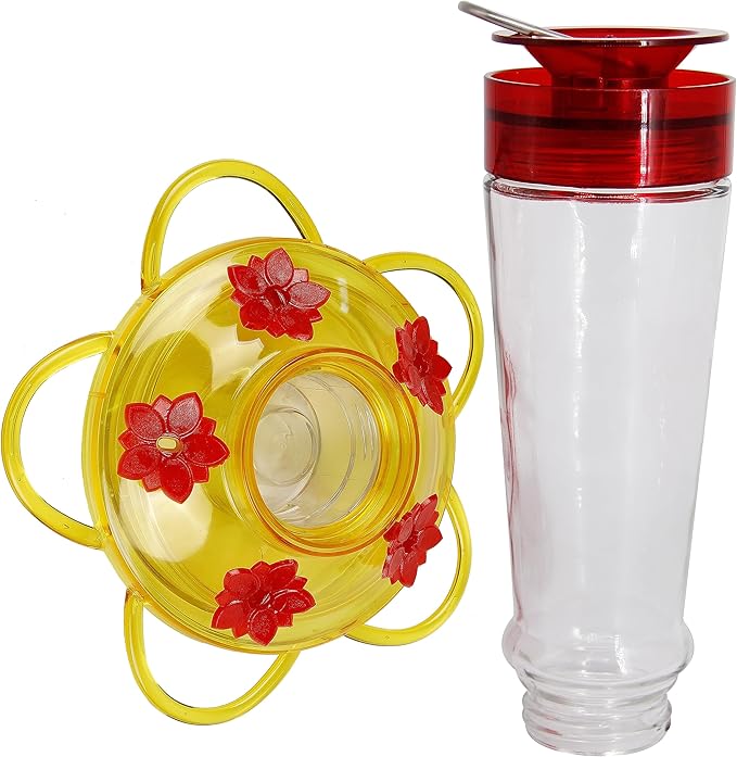 Shrdaepe Hummingbird Feeder, Glass Bottle Bird Feeders, 5 Feeding Ports (Red & Yellow)