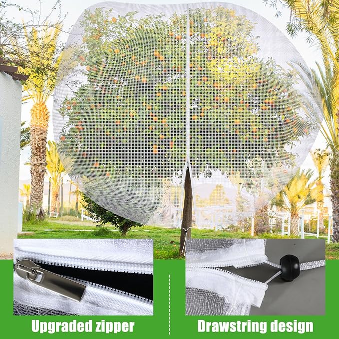 12 x 12 ft Large Fruit Tree Netting for Protecting Fruit from Squirrels Birds Bug Deer & Rat Garden Mesh Netting with Zipper and Drawstring Tree Covers for Blueberry Peach Apple Garden Bushes