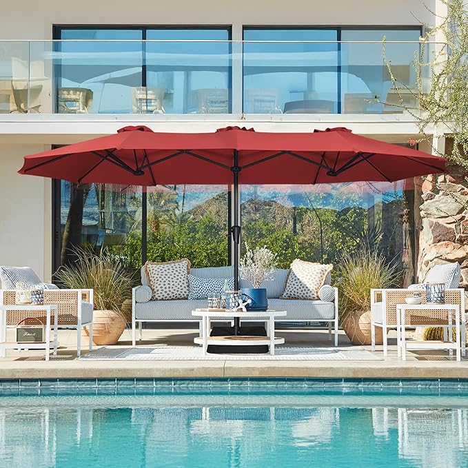 SUPERJARE 13FT Outdoor Umbrella for Patio, Double sided Pool Umbrellas with Fade Resistant Canopy, Large Table Umbrella for Deck, Market, Backyard - Burgundy(No Base)