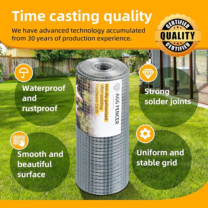 72inch x 50ft Hardware Cloth 1/2 inch Chicken Wire Fencing 19Ga, Hot Dipped Galvanized After Welding Garden Plant Supports Welded Metal Chicken Wire Fence Poultry Animal Netting Cage Screen