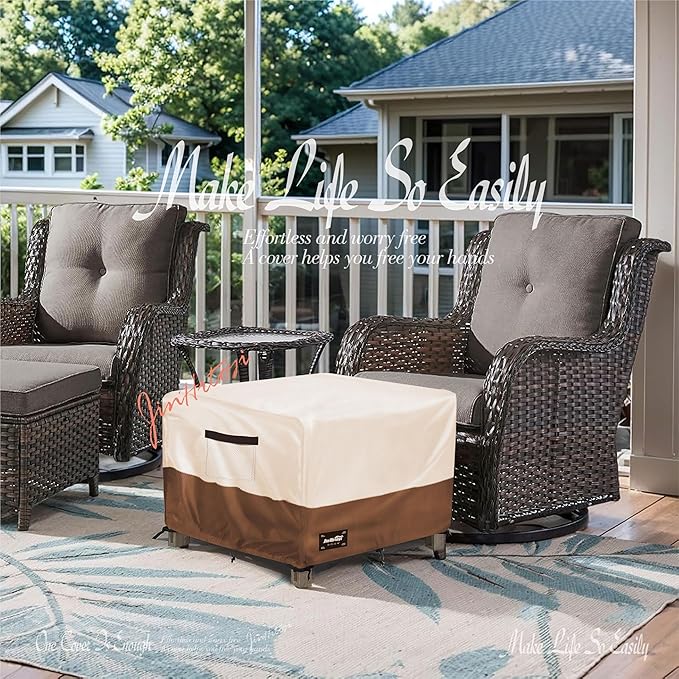 Patio Square Table Cover,22Wx22Dx18H Inches 100% Waterproof Heavy Duty Outdoor Coffee Table Cover,Beige&Brown Modern Style Outdoor Furniture Covers