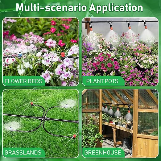 246FT Drip Irrigation System, Automatic Drip Irrigation Kit with 1/2" Main Tube & 1/4" Branch Tubing, Adjustable Drip Emitters, Garden Watering System for Flower Bed, Raised Beds, Lawn, Greenhouses
