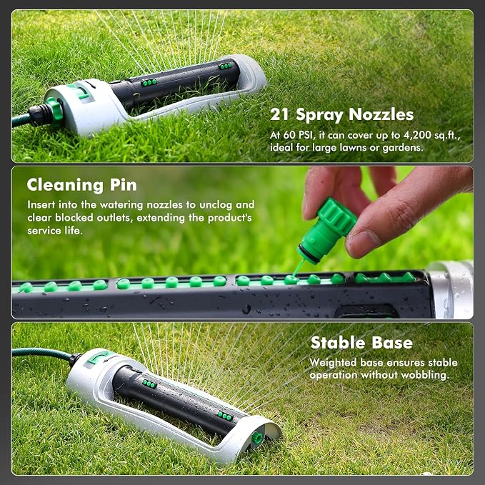 RESTMO Oscillating Sprinklers,Large Yard Water Sprinkler for Lawn | Irrigation Sprinkler with 21 Durable Nozzles, Weighted Base, Adjustable Spray Width & Coverage, Ideal for Gardens & yards