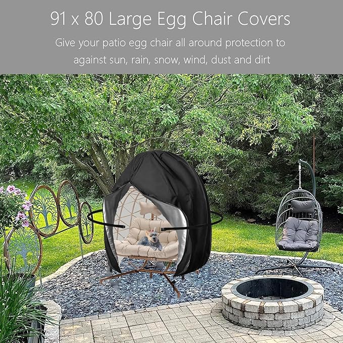 Oslimea Patio Egg Chair Cover Large 91x80 inch Waterproof Patio Hanging Swing Chair Covers Windproof Double Outdoor Swing Egg Chair Cover with Zipper and Bottom Buckle, Black