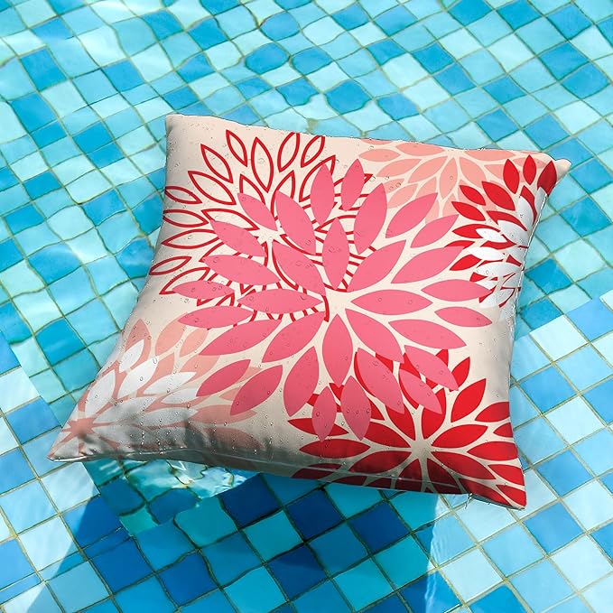 DFXSZ Red Pink Flower Pillow Covers 18x18 Inch Set of 2 Valentines Day Pillow Cases Outdoor Waterproof Decor for Living Room Sofa Patio Funiture Garden Floral Polyester pillowcovers 012G18