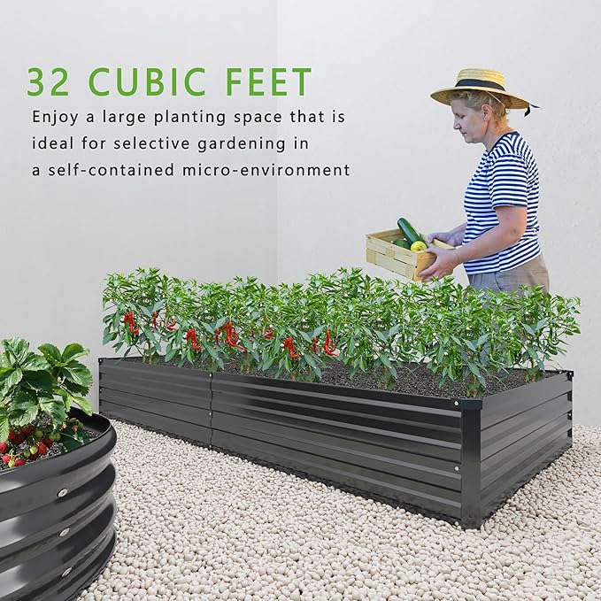 DIIYIV 2PCS 8x4x1FT Galvanized Raised Garden Bed Kit,Vegetable Boxes-Rectangle Metal Flower Box,Large Planter Raised Beds Outdoor Garden for Planting,Fruit,Herb-Black