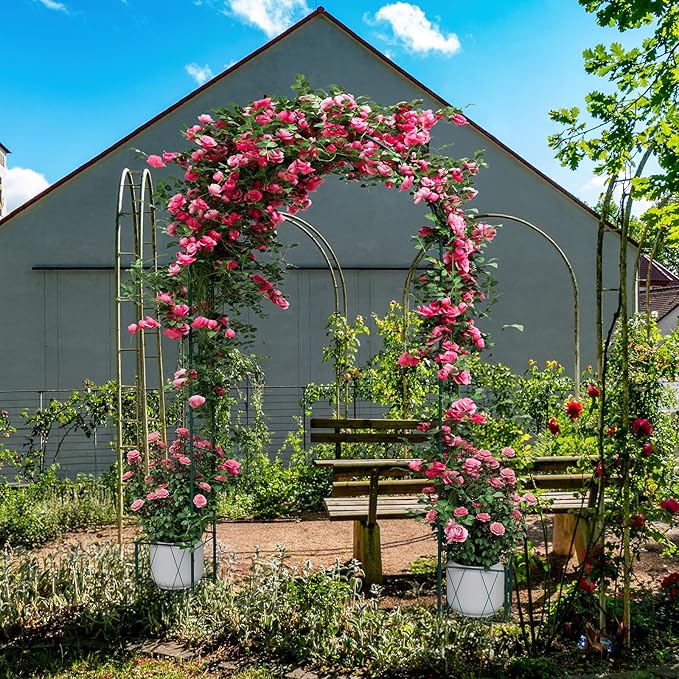 Heavy Duty Garden Arch Trellis for Climbing Plants Outdoor, Metal Garden Arbors Archway Arched Trellis with Planter Boxes, Wedding Arches for Ceremony Arch Backdrop Stands for Party Decorations, Black