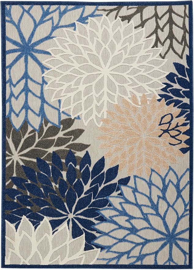 Nourison Home Aloha Indoor/Outdoor Blue/Multicolor 6' x 9' Area Rug, Easy Cleaning, Non Shedding, Bed Room, Living Room, Dining Room, Deck, Backyard, Patio (6x9)