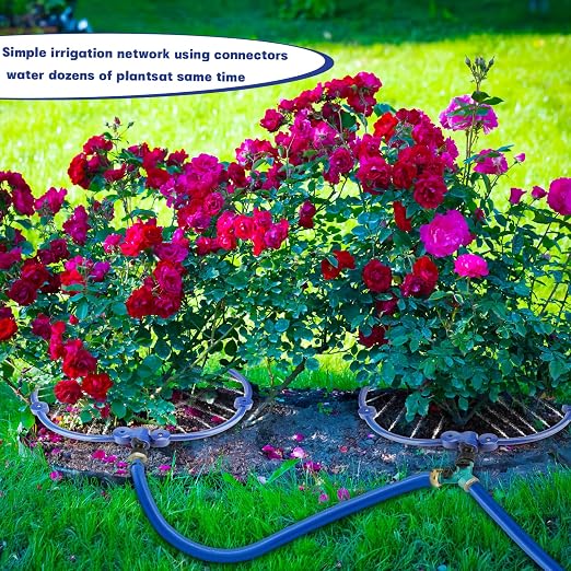 2Pcs 360° Tree Water System Tree Watering Ring 20 Inch Circle Sprinkler and Irrigation System Targeted Water with Y Hose Splitter for New Tree Outdoor Plants Raised Garden Beds Shrubs (Blue, Large)