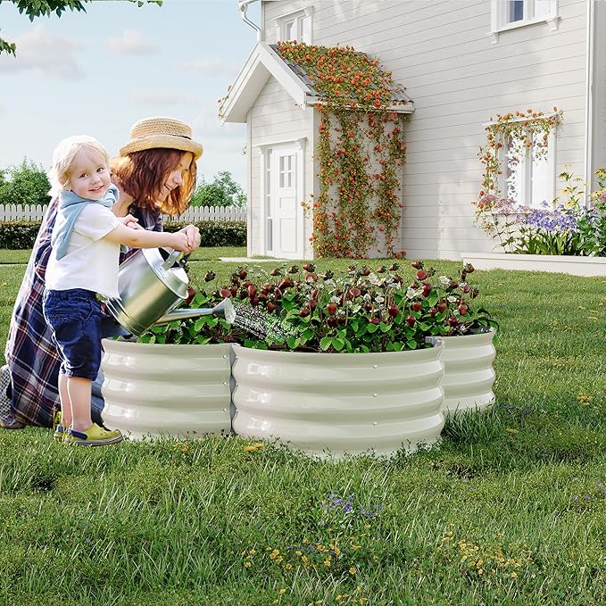 2 Pack Galvanized Raised Garden Bed – 4x4x1 ft Raised Beds-Coated Metal Planter Box with Floral Edge, Easy Assembly Rust-Resistant Outdoor/Indoor Garden Box for Vegetables, Flowers, Herbs, White