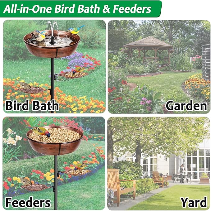 Metal Bird Bath for Outdoor - Garden Bird Bath with Removable Bowl Heavy-Duty Base, Winter Birdbath Feeder Rust-Proof Birdbaths for Garden Yard Lawn Decor, Easy to Install(Bronze)
