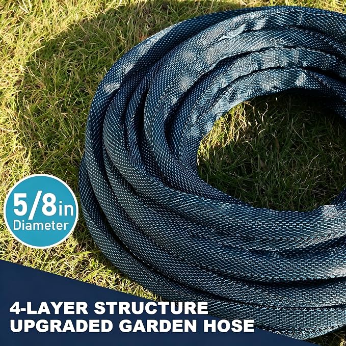 75FT Blue & Black Garden Hose, Lightweight No Kink Water Hose with 10 Function Spray Nozzle, 3/4 Inch Rust-Proof Aluminum Leak-Proof Connector for Yard Garden RV Outdoor Watering