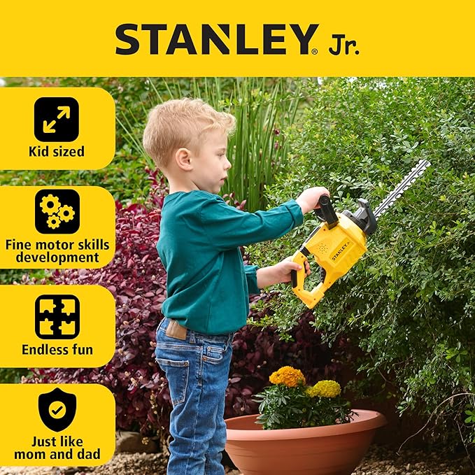 Stanley Jr Kids Hedge Trimmer - Battery Operated Toy Hedge Trimmer for Kids - Fun Pretend Play Tool for Outdoor Adventures - Safe and Realistic Design for Little Gardeners. Ages 3+