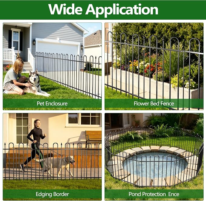 24.3ft(L) x 32.3in(H) 10 Panels Metal Decorative Garden Fence, No Dig Animal Barrier Fence, Garden Border Fence Panels with Ground Stake, for Pets, Flower Bed, Yard, Patio