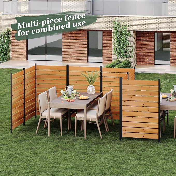 Privacy Fence Screen Outdoor Freestanding Privacy Fence Panel Decorative Patio Privacy Screen Air Conditioner Fence Outdoor Privacy Panels for Deck Porch Balcony (Wood, Reddish Brown)