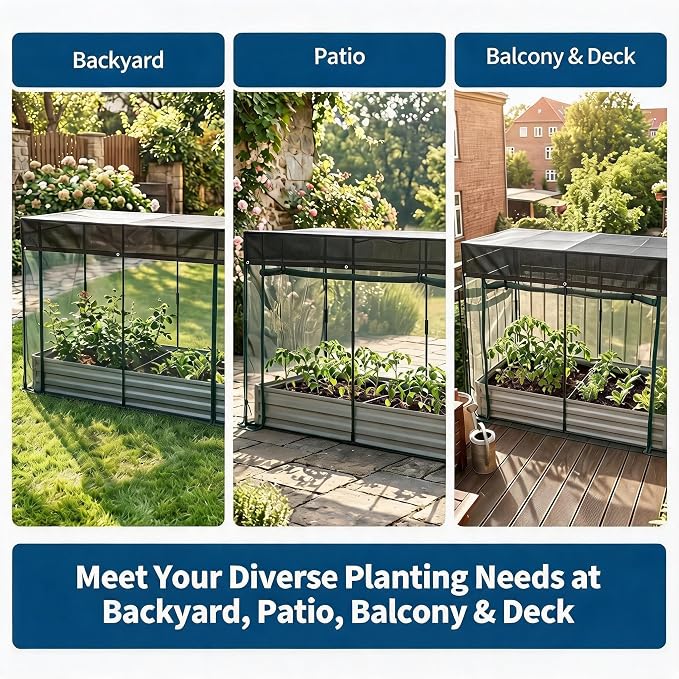 8x4x1Ft Galvanized Raised Garden Bed Kit w/Self Watering Irrigation & Mesh Cover, Metal Bottomless Raised Planter Box for Veggies Herbs Flowers, Rustproof Elevated Garden Bed Backyard Patio Farm