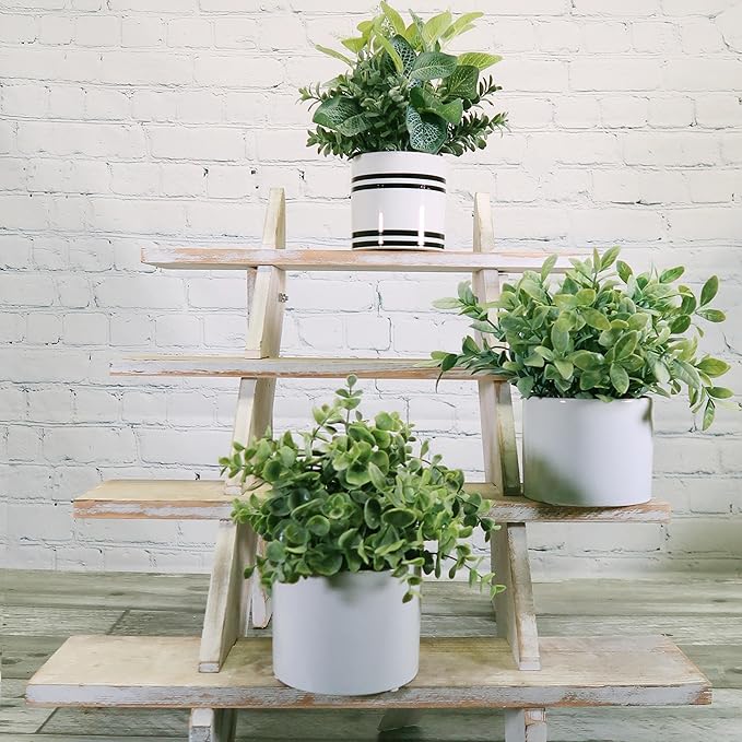 Admired by Nature 8.25" H Artficial Frosted Ruscus Ceramic Potted Plant Indoor Faux Plant décor, Wedding Centerpieces, Tabletop, Home Décor, Office Desk, Kitchen Table Décor or Decor for Shelves