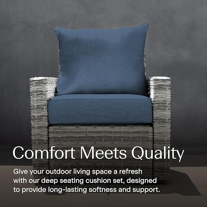 Honeycomb Outdoor Heritage Deep Seat, 24 x 23, Textured Solid Pacific Blue Chair Cushion with Removable Cover, for Patio Furniture