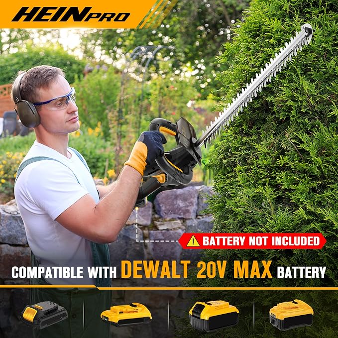 HEINPRO Cordless Hedge Trimmer 22-Inch Compatible with DEWALT 20V MAX Battery, Electric Hedge Trimmer Cordless, Bush Trimmers for Garden, Battery Powered Hedge Trimmers, Black (Tool Only)
