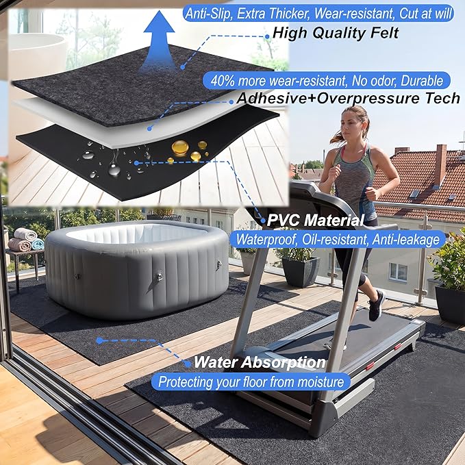 Upgraded 100 * 100 inch Square Hot Tub Mat, Extra Large Inflatable Hot Tub Pad Outdoor Indoor, Waterproof Slip-Proof Backing, Absorbent Spa Pool Ground Base Flooring Protector Mat