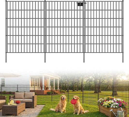Toolterritary 15 Panels No Dig Decorative Garden Fence with Gate, 40in(H) x 37.5ft(L),Dog Fence Outdoor for Yard - Rustproof Metal Animal Barrier Fencing for Patio, Flower Bed, Ideal for Dogs, Rabbits