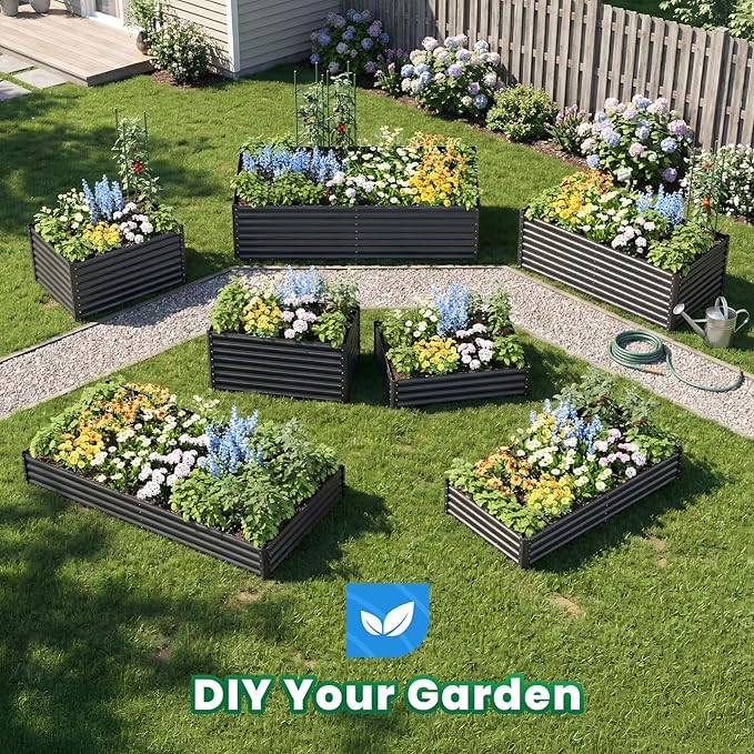 Quictent Galvanized Raised Garden Bed 4x3x2ft Tall Garden Bed Extra Height 22.4" Hold 24cft Soil Outdoor Heightened Planter Box for Deep Root Vegetables Herbs Tomato Cage Included, Dark Grey