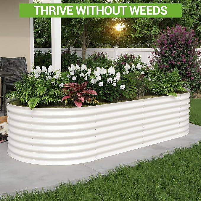 IDEALHOUSE 8x4x2 Ft Galvanized Metal Raised Garden Bed, 24-Inch Tall Outdoor Planter Box for Vegetables, Flowers & Herbs, Rust-Resistant Garden Beds for Backyard, Patio or Balcony, Beige