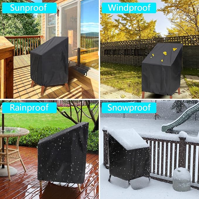 Outdoor Chair Covers, 2 Pack Waterproof Stackable Outdoor Chair Covers Dust Rain Snow-Proof High Back Patio Chair Covers Fits for 4-6 Stackable Dining Chairs, 25" W x 25" D x 47”H