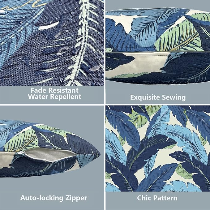 LVTXIII Outdoor Pillow Covers 20x20 Inch, 2 Pack Large Square Throw Pillow Cases, Fade-Resistant Cushion Covers for Patio Furniture Sofa, Garden Porch, Swaying Palms Blue
