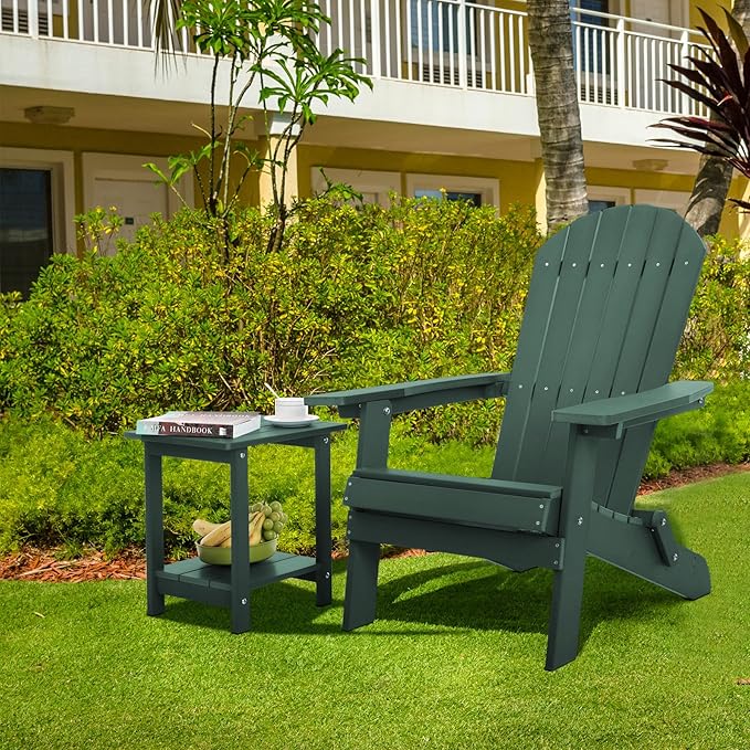 Meluvici Double Adirondack Side Table Weather Resistant, Outdoor Rectangular End Table for Adirondack Chair, Dark Green