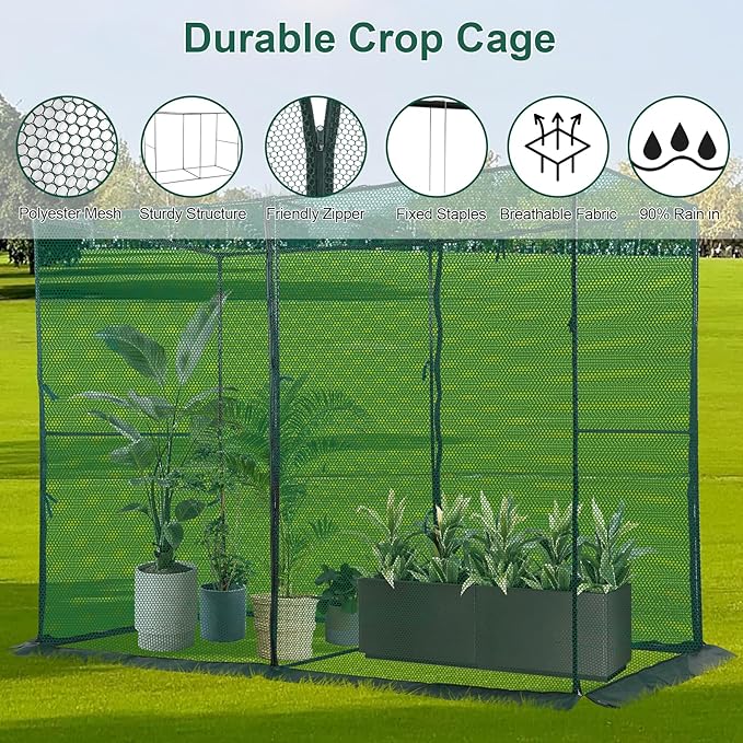 Crop Cage Plant Protection Tent 6.5 x 10 x 6.5 Ft, Large Grid & Protect Plants from Birds and Small Animals, Garden Cages with Storage Bag Suitable for Garden Patio Lawn