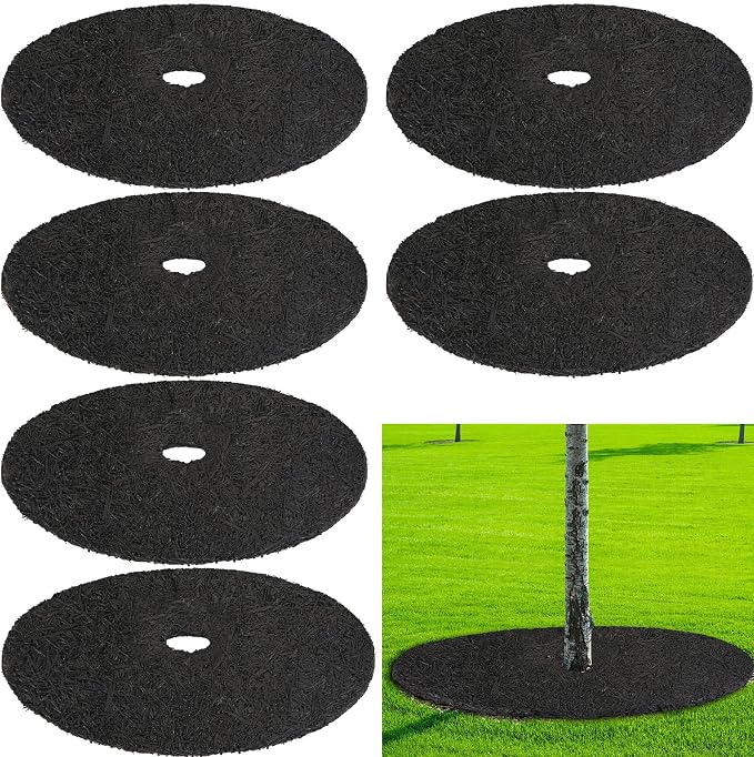 Peryiter 12 Pcs Rubber Mulch Tree Ring, Heavy Duty Rubber Mulch Mat, Tree Protector Weed Barrier Mats, Round Root Barrier for Weed Grass Control Root Protection (12 Inches)