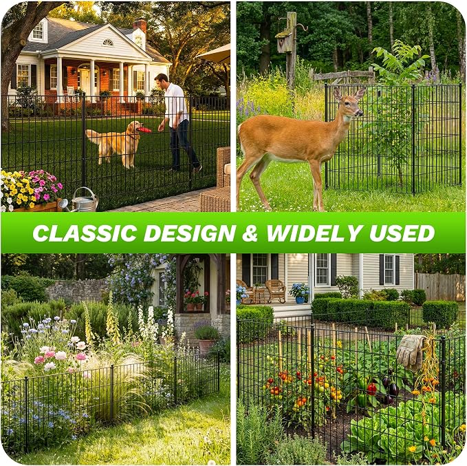Toolterritary 10 Panels No Dig Garden Fence with Gate, 48in(H) x 25ft(L) Rustproof Metal Animal Barrier Fence, Outdoor Decorative Yard Fencing with Ground Stakes for Dogs, Rabbits, Patio