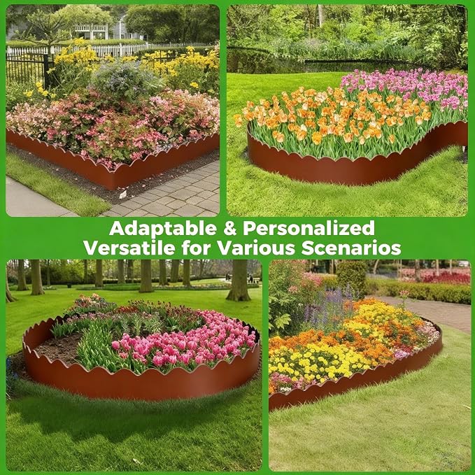 Cor-Ten Steel Landscape Edging 6-Pcsk, 40" L x 7" H Metal Garden Border with 8 Stakes, Heavy Duty Hammer in Landscape Edging for Lawn, Pathway, Yard, Rust(20 Ft Total)