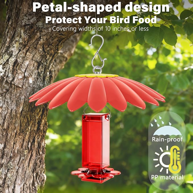 13.5 inch Bird Feeder Rain Guard,Hummingbird Feeder Shade Dome Cover,Umbrella Cover for Bird House for Outdoor,Squirrel Baffle(Red) 2 Pack