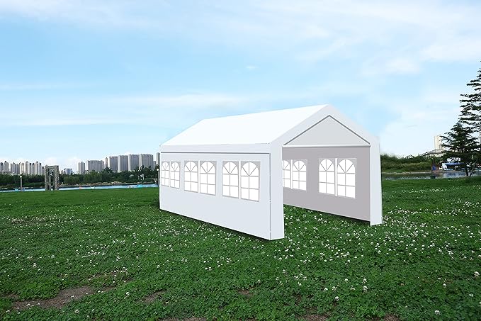 10x20 ft Outdoor Canopy Tent, Wedding Birthday BBQ Party Waterproof Camping Gazebo with 2 Removable Sidewalls & Transparent Window, for Garden Patio Backyard, White