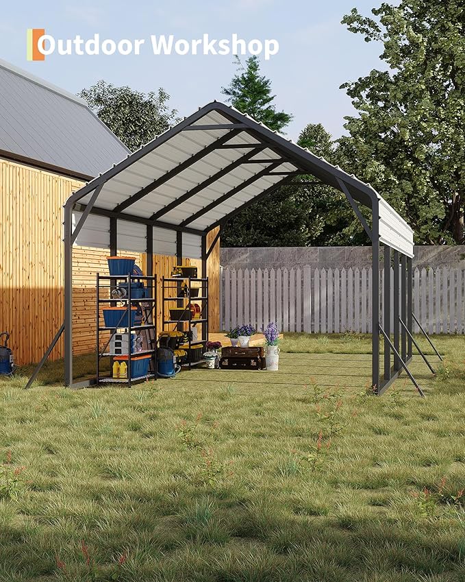 GarveeLife 13 ft x21 ft x11 ft Oversized Metal Carport, Steel Heavy Duty Carport for All-Weather, Permanent Shelter for Bass Boats, Pickup Trucks, and Tractors, N.W. 660 LBS