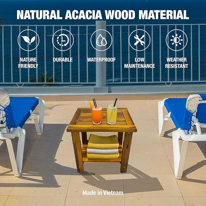 Double Adirondack Table - Weatherproof Outdoor Side Table - Patio End Tables for Outside - Adirondack Side Table - Acacia Wood 2-Tier End Table for Indoor & Outdoor Use