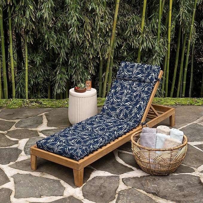 Arden earthFIBER Outdoor Chaise Cushion, 21 x 72, Rain-Proof, Fade Resistant, Cushion for Chaise Lounger Navy Blue King Palm