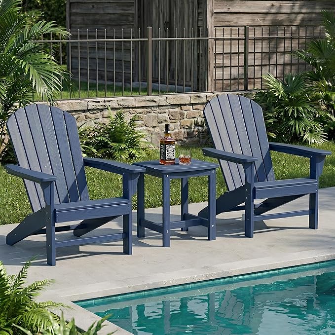 Y&M Outdoor Side Table, HIPS Adirondack Small Single Table, Waterproof Square Outside Table, Balcony Modern End Tables for Patio, Pool, Beach, Porch, Deck, Indoor or Outdoor Use, Navy Blue