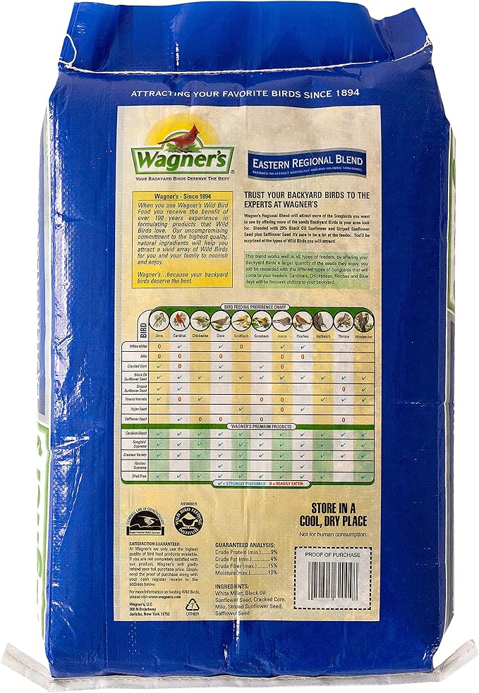 Squirrel Buster Mini Squirrel-Proof Bird Feeder w/4 Metal Perches, 0.98-Pound Seed Capacity & Wagner's 62004 Eastern Regional Wild Bird Food, 20-Pound Bag