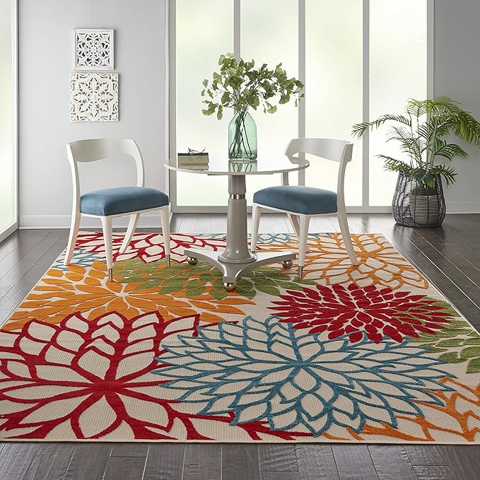 Nourison Home Aloha Indoor/Outdoor Green 6' x 9' Area Rug, Easy Cleaning, Non Shedding, Bed Room, Living Room, Dining Room, Deck, Backyard, Patio (6x9)