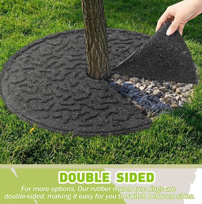 Peryiter 12 Pcs Rubber Mulch Tree Ring, Heavy Duty Rubber Mulch Mat, Tree Protector Weed Barrier Mats, Round Root Barrier for Weed Grass Control Root Protection (24 Inches)
