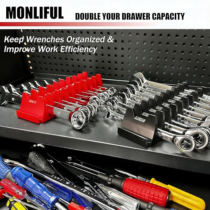 60 pcs Magnetic Modular Wrench Organizer Wrench Holder - Wrenchs Tool Organizers for Tool Drawer Storage, Wrenchs Rack with Metric SAE Labels, Tool Storage Set Holder Festival for Mechanics