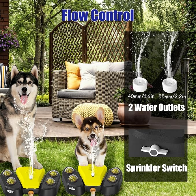 Dog Water Fountain Step On, Outdoor Paw Activated Water Fountain for Dogs, Paw Activated Drinking Water Toy with Hose for Fresh Water, Upgrade Copper Valve Set(Yellow)