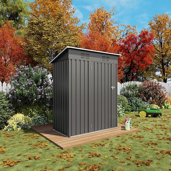 5x3FT Metal Storage Shed Outdoor Garden Tool Shed, Galvanized Steel Compact Weather Resistant Backyard Organizer, Lockable Utility Storage House for Patio Courtyard Equipment Storage Multi Use