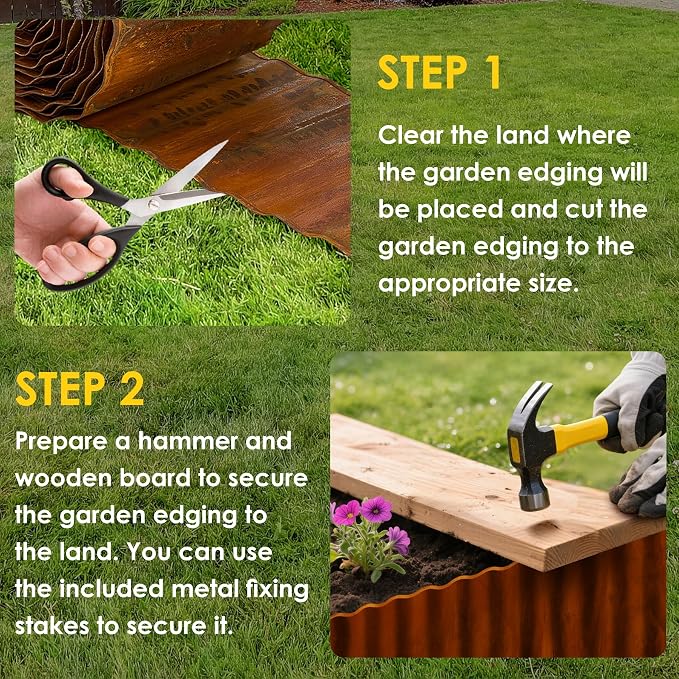 Vehipa Corrugated Landscape Edging, 6" x 90 Ft Metal Garden Edging for Lawn Landscaping, Sturdy Flower Bed Edging Border Garden Border for Landscaping, Garden Bed, Lawn (Rusty)